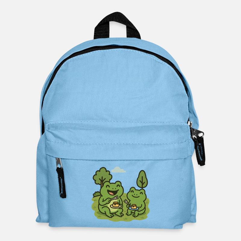 Pudding mit Gabel essen - Frösche - Kinder Rucksack - Hellblau