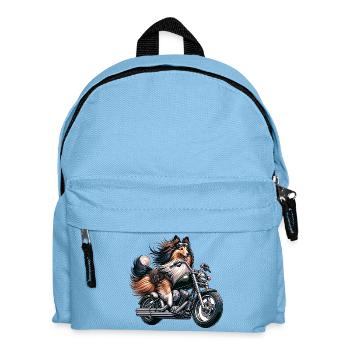 Collie Biker Auf Chopper Motorrad Mit Brille - Kinder Rucksack - Hellblau - Vorne