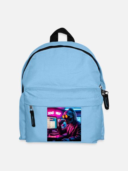 Cyberpunk Neon Skull Hacker Send Help Design - Kids' Backpack - light blue
