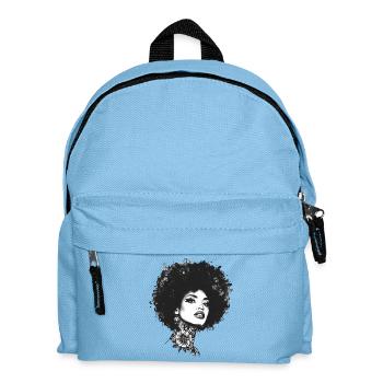 Floral Tattoo Afro Portrait Woman Monochrome - Kids' Backpack - light blue - Front