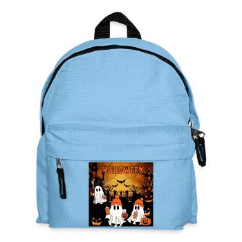 Süße Halloween-Geisterfreunde mit Kürbis und Kaffee - Kinder Rucksack - Hellblau - Vorne