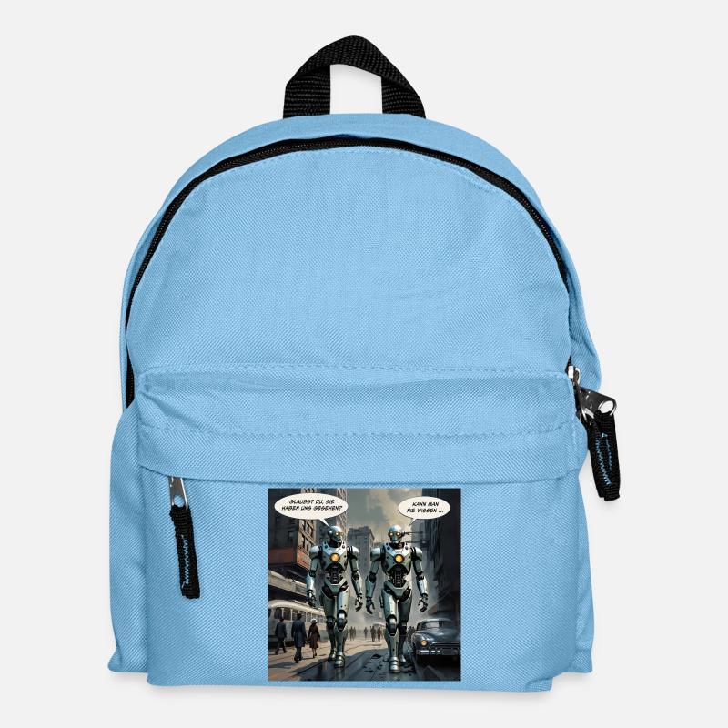 Roboter – "Glaubst du, sie haben uns gesehen?" - Kinder Rucksack - Hellblau
