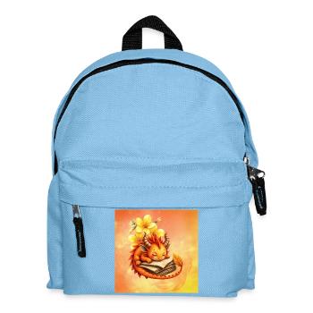 Verschlafener Drache auf geblümtem Buch - Kinder Rucksack - Hellblau - Vorne