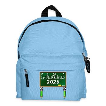 Einschulung Schulkind 2026 Schulanfang Fussball - Kinder Rucksack - Hellblau - Vorne