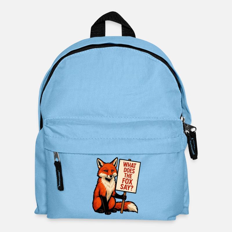 Fuchs mit Schild – Was sagt der Fuchs - Kinder Rucksack - Hellblau