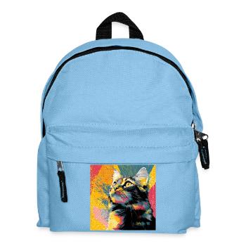 Lebendiges Popkatzenporträt - Kinder Rucksack - Hellblau - Vorne