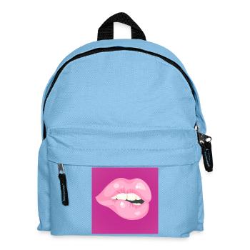 Glossy Pink Lip Bite on Magenta - Kids' Backpack - light blue - Front