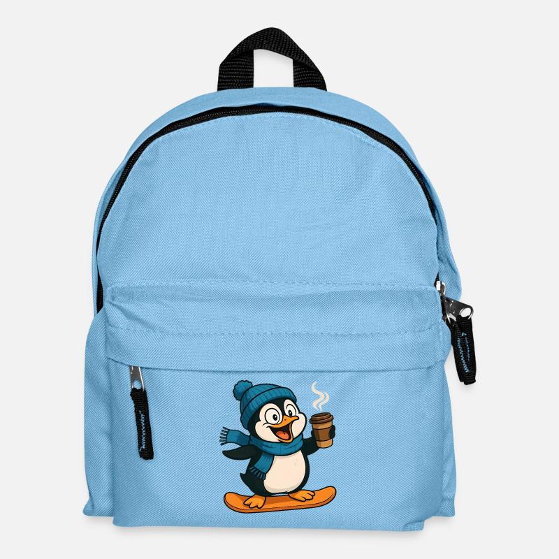 Schneepinguin mit Kaffee und Schal - Kinder Rucksack - Hellblau