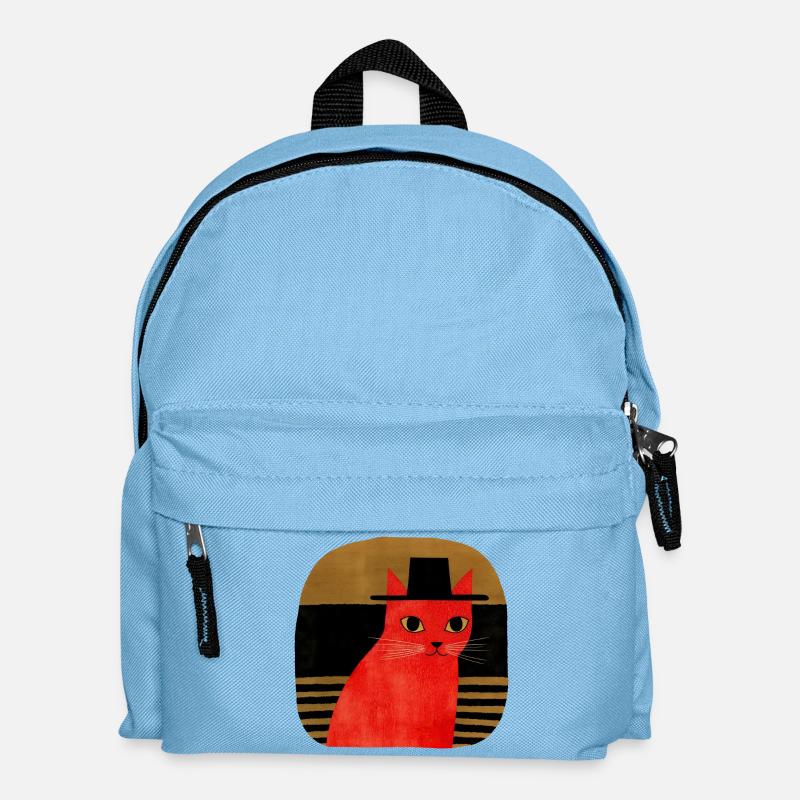 Rote Katze mit Hut Retro Art - Kinder Rucksack - Hellblau