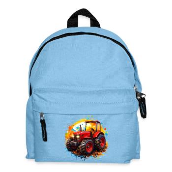 Roter Traktor mit Farbspritzern  - Kinder Rucksack - Hellblau - Vorne