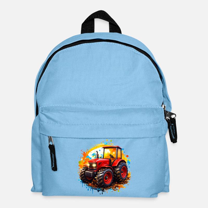 Roter Traktor mit Farbspritzern  - Kinder Rucksack - Hellblau