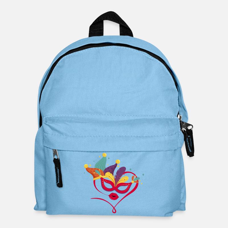 Karnevalsmaske mit bunten Federn - Kinder Rucksack - Hellblau