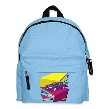 Purple car in neon geopattern - Kids' Backpack - light blue - Front