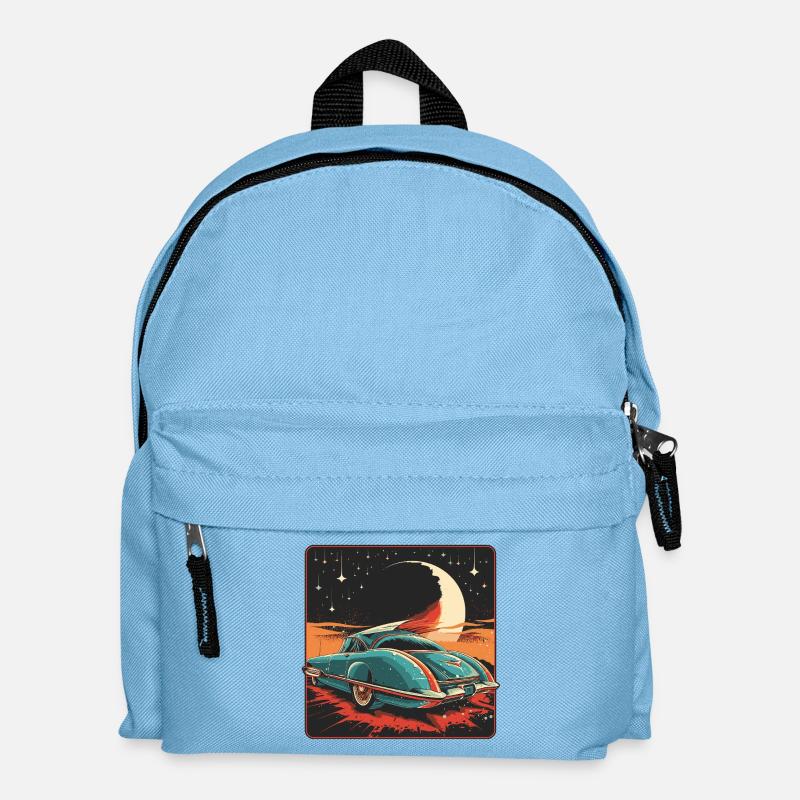 Retro futuristic blue car on a stylized night - Kids' Backpack - light blue