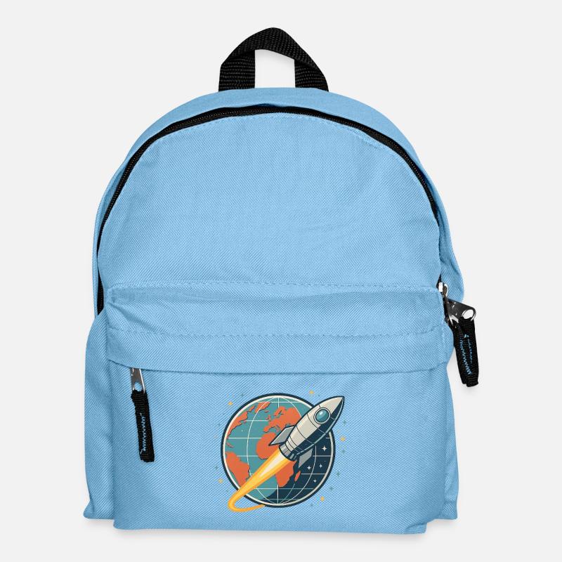 Raketenstart über Weltkugel - Kinder Rucksack - Hellblau