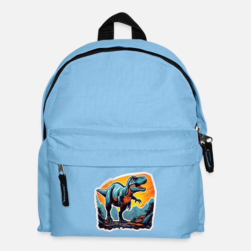 T-Rex at sunset over mountains - Kids' Backpack - light blue