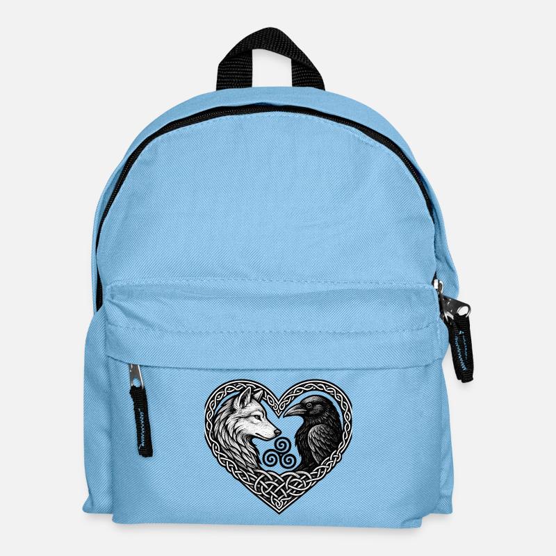 Celtic Heart: Wolf und Krähe - Kinder Rucksack - Hellblau