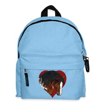 Der Kopf eines gefleckten Pferdes und ein rotes Herz - Kinder Rucksack - Hellblau - Vorne