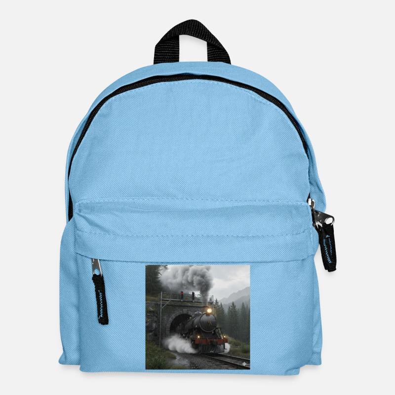 Steam train through the forest at the tunnel - Kids' Backpack - light blue