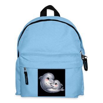 Mama, Delfin und ihr Baby kuscheln zusammen. - Kinder Rucksack - Hellblau - Vorne