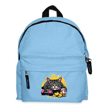 Faule Katze mit Chips und Hanteln - Kinder Rucksack - Hellblau - Vorne