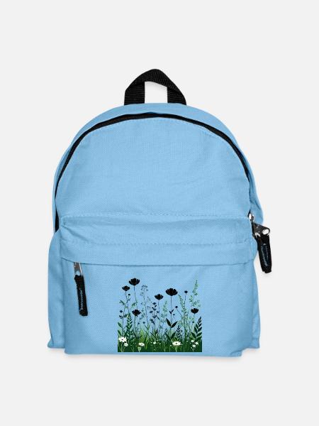 Black Green Wildflowers Silhouettes - Kids' Backpack - light blue