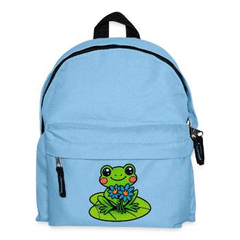 Cheerful frog with bouquet of flowers - Kids' Backpack - light blue - Front