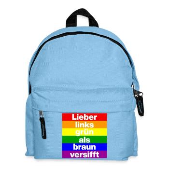 ICH BIN GERNE LINKS GRÜN VERSIFFT, NO NZS, FRIEDEN - Kinder Rucksack - Hellblau - Vorne