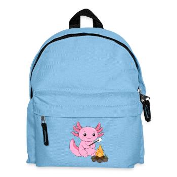 Pink Axolotl Grilling Marshmallow at Campfire – Sweet - Kids' Backpack - light blue - Front