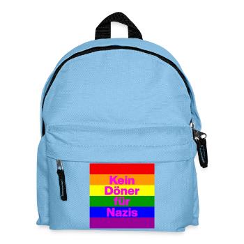 KEIN DÖNER FÜR NAZIS, NIE WIEDER IST JETZT, NO NZS - Kinder Rucksack - Hellblau - Vorne