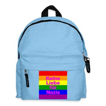 KEINE LIEBE FÜR NAZIS, NIE WIEDER, NO NZS, FRIEDEN - Kinder Rucksack - Hellblau - Vorne
