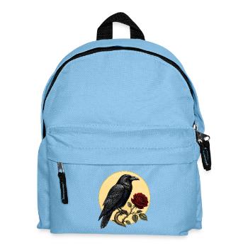 Rabe (Corvus corax) & Botanische Rote Rose - Kinder Rucksack - Hellblau - Vorne