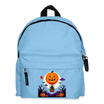 Kürbisballon-Katzen-Halloween-Szene - Kinder Rucksack - Hellblau - Vorne