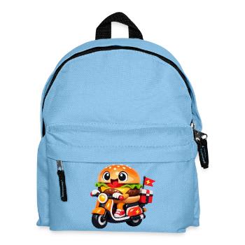 Kawaii Burger auf dem Motorrad - Kinder Rucksack - Hellblau - Vorne