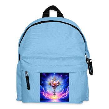 Floral Lotus Cross in Starry Sky - Kids' Backpack - light blue - Front