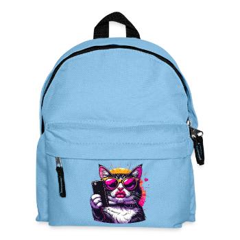 Cool Cat with Sunglasses – Selfie Cat Design - Kids' Backpack - light blue - Front