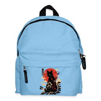 Katzen-Samurai am Sonnenuntergang - Kinder Rucksack - Hellblau - Vorne