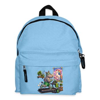 Rhino on treadmill in front of unicorn picture - Kids' Backpack - light blue - Front