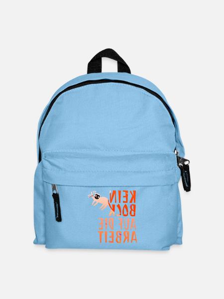 Lustige Spiegelschrift "Kein Bock auf die Arbeit" - Kinder Rucksack - Hellblau