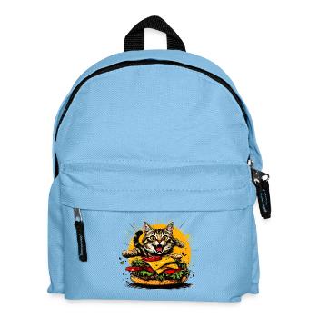 Cat with Big Burger – Funny Fast Food Art - Kids' Backpack - light blue - Front