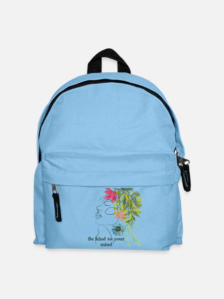 Sei freundlich zu deinem Geist – Blumenlinienkunst - Kinder Rucksack - Hellblau