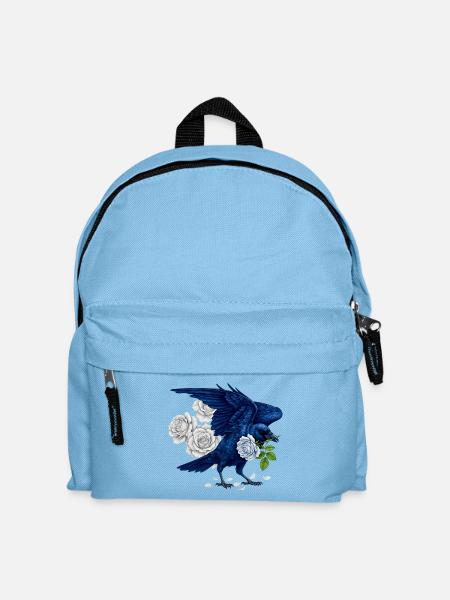 Blauer Rabe und Rosen - Kinder Rucksack - Hellblau