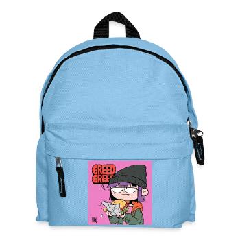 Gierige Burger Cartoon Motiv - Kinder Rucksack - Hellblau - Vorne