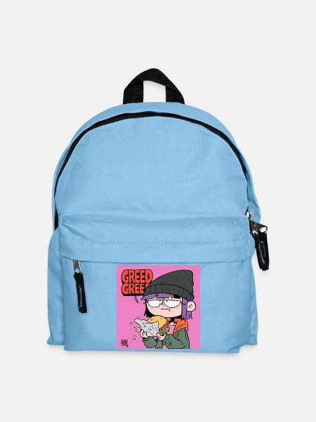 Gierige Burger Cartoon Motiv - Kinder Rucksack - Hellblau