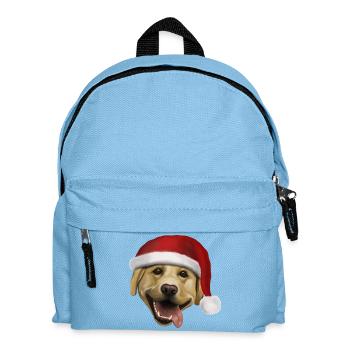 Labrador mit Weihnachtsmütze - Weihnachtshund - Kinder Rucksack - Hellblau - Vorne