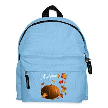 Autumn - Kürbis mit bunten Herbstblättern - Kinder Rucksack - Hellblau - Vorne