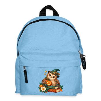 Halloween-Eule zwischen Büchern und Kürbis - Kinder Rucksack - Hellblau - Vorne