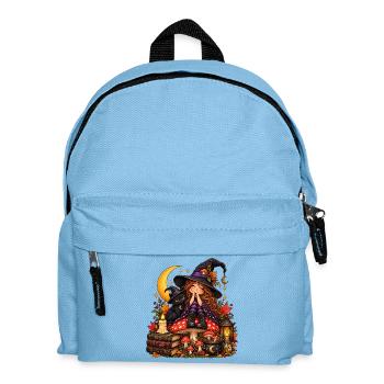 Niedliche Hexe mit schwarzer Katze - Kinder Rucksack - Hellblau - Vorne