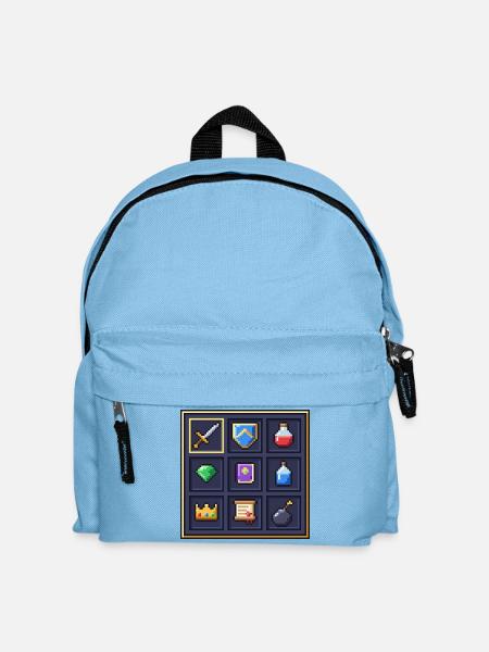 Pixel Art Heldeninventar mit Schwert und Tränken - Kinder Rucksack - Hellblau