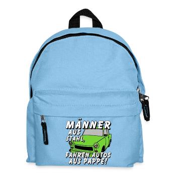 Männer aus Stahl, Auto aus Pappe ,  601 - Kinder Rucksack - Hellblau - Vorne